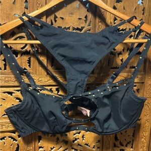 Vintage Agent Provocateur Black and Gold Studded Bra Set